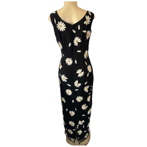 Y2K GUAL Designer Silk Embroidered Beaded Daisy Long Dress Black Size Large - Picture 6 of 12